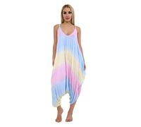 GirlzWalk Women’s Ladies Summer Festival Bright Rainbow Print Baggy Romper Harem Jumpsuit (Rainbow Print, ML 12-14)