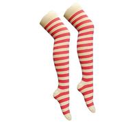 GirlzWalk® Women’s Over The Knee Stripe Long Stocking Socks Ladies Girls Stretchy Thigh High OTK Halloween Striped Socks Assorted Colors (Pink & White)
