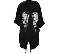 Girlzwalk@ Women Sequince Angel Wings Back Over-Sized Camouflage Print Jacket Coat Cardigan, Black, 16-18