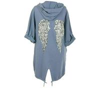 GirlzWalk@ Women Sequince Angel Wings Back Over-Sized Camouflage Print Jacket Coat Cardigan (Denim, XL/UK 16-18)