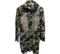 GirlzWalk@ Women Sequince Angel Wings Back Over-Sized Camouflage Print Jacket Coat Cardigan (Grey CAMOUFAGE, XL/UK 16-18)