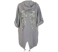 GirlzWalk@ Women Sequince Angel Wings Back Over-Sized Camouflage Print Jacket Coat Cardigan (Grey, XL/UK 16-18)