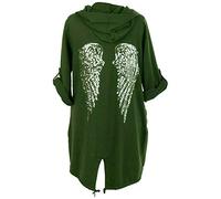 GirlzWalk@ Women Sequince Angel Wings Back Over-Sized Camouflage Print Jacket Coat Cardigan (Khaki, XL/UK 16-18)