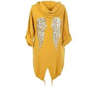 GirlzWalk@ Women Sequince Angel Wings Back Over-Sized Camouflage Print Jacket Coat Cardigan (Mustard, XL/UK 16-18)
