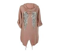 GirlzWalk@ Women Sequince Angel Wings Back Over-Sized Camouflage Print Jacket Coat Cardigan (Rose Pink, XL/UK 16-18)