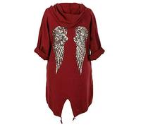 GirlzWalk@ Women Sequince Angel Wings Back Over-Sized Camouflage Print Jacket Coat Cardigan (Wine, XL/UK 16-18)