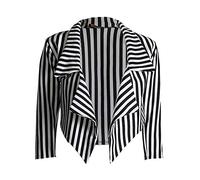 GirlzWalk Women ¾ Sleeves Stripes Print Open Front Waterfall Crop Blazer - Gold - Medium