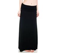 GirlzWalk Women Turn Up Waist Long Plain Jersey Maxi Skirt Plus Size Black