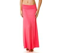 GirlzWalk Women Turn Up Waist Long Plain Jersey Maxi Skirt Plus Size Coral