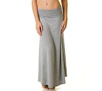 GirlzWalk Women Turn Up Waist Long Plain Jersey Maxi Skirt Plus Size Grey