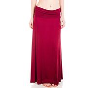 GirlzWalk Women Turn Up Waist Long Plain Jersey Maxi Skirt Plus Size Wine
