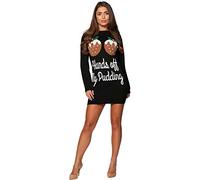 GirlzWalk ® Women Two Reindeer Merry Christmas Knitted Sweater Ladies Novelty Xmas Party Midi Tunic Jumper Dress (Black Pudding, 20-22)