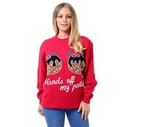 GirlzWalk ® Women Xmas Knitted Hands Off My Puddings Funny Two Cupcakes Christmas Jumper (Red, XXL/UK 20-22)