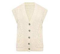 GirlzWalk Womens Cable Knitted Grandad Waistcoat Ladies Sleeveless Pocket Button Cardigan (Cream, XXL/UK 20-22)