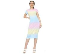 GirlzWalk® Womens Cap Sleeve Bodycon Midi Dress - Ladies Wiggle Pencil Round Neck Long Stretch Maxi Dress (Rainbow, 8-10)