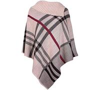 GirlzWalk@ Womens Check Printed Ladies Stretch Knitted Collared Cape Wrap Shawl Jumper Poncho Top (Stone, XXL/UK 20-22)
