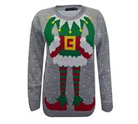 GirlzWalk Womens Elf Body Snow Printed Design Novelty Christmas Knitted Jumper Sweater (Grey, SM (8-10))