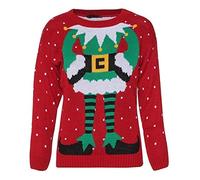 GirlzWalk Womens Elf Body Snow Printed Design Novelty Christmas Knitted Jumper Sweater (Red, XXL (20-22))