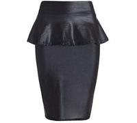 GirlzWalk@ Womens Faux Leather Ladies Elastic Waistband Bodycon Stretch Wet Look Pencil Fitted Tube Midi,Mini Skirts All Wet Look Variety ((Wet Look) Peplum Skirt, XL/UK 16-18)