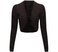 GirlzWalk@ Womens Girls Long Sleeve Knitted Metallic Lurex Shrug Ladies Bolero Cardigan (Chocolate, ML/UK 12-14)