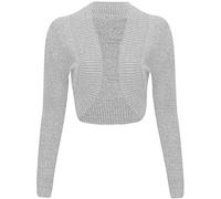 GirlzWalk@ Womens Girls Long Sleeve Knitted Metallic Lurex Shrug Ladies Bolero Cardigan (Grey, XXL/UK 20-22)