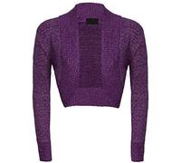 GirlzWalk@ Womens Girls Long Sleeve Knitted Metallic Lurex Shrug Ladies Bolero Cardigan (Purple, SM/UK 8-10)