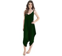 GirlzWalk® Women's Harem Jumpsuit Lagenlook Strappy Long Baggy - Ladies Plain Romper V-Neck Cami Playsuit (Bottle Green, 8-10)