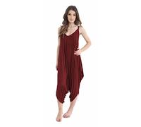 GirlzWalk® Women's Harem Jumpsuit Lagenlook Strappy Long Baggy - Ladies Plain Romper V-Neck Cami Playsuit (Wine, 20-22)