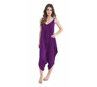 GirlzWalk® Women's Harem Jumpsuit Lagenlook Strappy Long Baggy - Ladies Plain Romper V-Neck Cami Playsuit (Purple, 8-10)