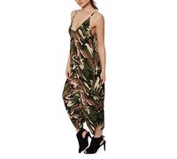GirlzWalk® Women's Harem Jumpsuit Lagenlook Strappy Long Baggy - Ladies Printed Romper V-Neck Cami Playsuit (Camouflage Print, 16-18)