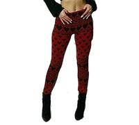 GirlzWalk® Womens Knitted Tartan Winter Leggings - Ladies Xmas Soft Warm Wool Christmas Retro Trousers Pants (Red Heart, 12-14)