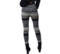 GirlzWalk® Womens Knitted Tartan Winter Leggings - Ladies Xmas Soft Warm Wool Christmas Retro Trousers Pants (Grey Zigzag, 12-14)