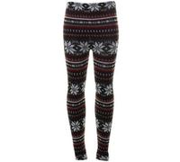 GirlzWalk® Womens Knitted Tartan Winter Leggings - Ladies Xmas Soft Warm Wool Christmas Retro Trousers Pants (Black Red Snowflake, 12-14)