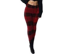 GirlzWalk® Womens Knitted Tartan Winter Leggings - Ladies Xmas Soft Warm Wool Christmas Retro Trousers Pants (Red Tartan, 12-14)