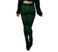 GirlzWalk® Womens Knitted Tartan Winter Leggings - Ladies Xmas Soft Warm Wool Christmas Retro Trousers Pants (Green Check Tartan, 12-14)