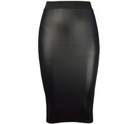 GirlzWalk Womens Ladies Celebrity Wet Look Plain Stretch Bodycon Midi Mini Black Skirt Pencil Tube PVC (Black PVC, XXL 20-22)