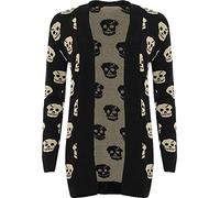 GirlzWalk Women's Ladies Knitted Skull Pattern Print Long Sleeve Open Cardigan (Black, SM/UK 8-10)