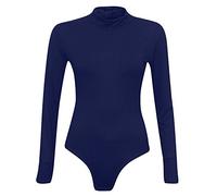 GirlzWalk ® Womens Ladies Long Sleeve Turtle Polo Neck Stretch Bodysuit Top (Navy, SM/UK 8-10)