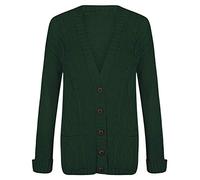 GirlzWalk Womens Ladies Long Sleeves Plus Size Cable Chunky Knitted Grandad Button Cardigan (Bottle Green, XXL/UK 20-22)