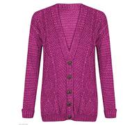 GirlzWalk Womens Ladies Long Sleeves Plus Size Cable Chunky Knitted Grandad Button Cardigan (Cerise, XXL/UK 20-22)