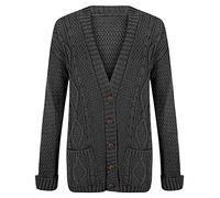 GirlzWalk Womens Ladies Long Sleeves Plus Size Cable Chunky Knitted Grandad Button Cardigan (Charcoal, XXL/UK 20-22)