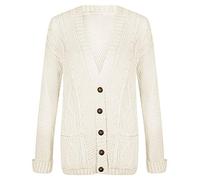 GirlzWalk Womens Ladies Long Sleeves Plus Size Cable Chunky Knitted Grandad Button Cardigan (Cream, SM/UK 8-10)