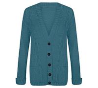 GirlzWalk Womens Ladies Long Sleeves Plus Size Cable Chunky Knitted Grandad Button Cardigan (Teal, XL/UK 16-18)