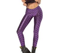 GirlzWalk Women's Ladies Mermaid Fish Scale Print Stretch Metallic Leggings Pants (Purple, XXXL/UK 24-26)