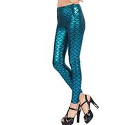GirlzWalk Women's Ladies Mermaid Fish Scale Print Stretch Metallic Leggings Pants (Turquoise, XL/UK 16-18)