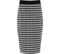 GirlzWalk® Women's Ladies Plus Size Printed High Waist Bodycon Midi Dogtooth Check Back Slit Stretch Pencil Skirt (Black Dogtooth, 8-10)