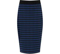 GirlzWalk® Women's Ladies Plus Size Printed High Waist Bodycon Midi Dogtooth Check Back Slit Stretch Pencil Skirt (Blue Dogtooth, 24-26)