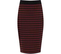 GirlzWalk® Women's Ladies Plus Size Printed High Waist Bodycon Midi Dogtooth Check Back Slit Stretch Pencil Skirt (Wine Dogtooth, 20-22)