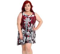 GirlzWalk Womens Ladies Plus Size Sleevless Floral Sequin Print Hanky Hem Tunic Mini Dress Top (Wine, 20)