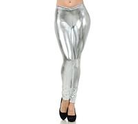 GirlzWalk Women's Ladies Punk Metallic Shiny Wet Look Pants Party Leggings (Silver, XL 16-18)
